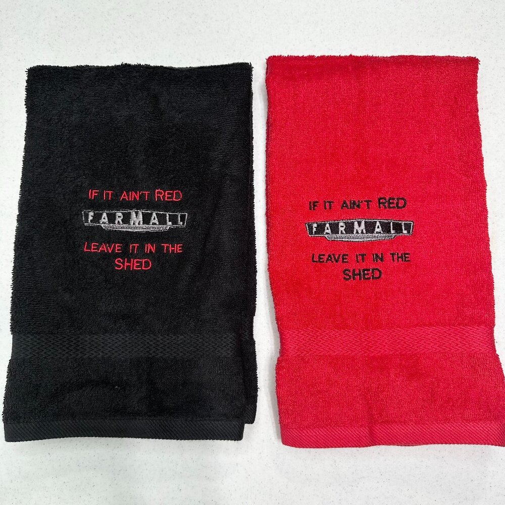 Farmall Towels Embroidered Hand Towel Set Red Black Bathroom Farm Tractor Decor